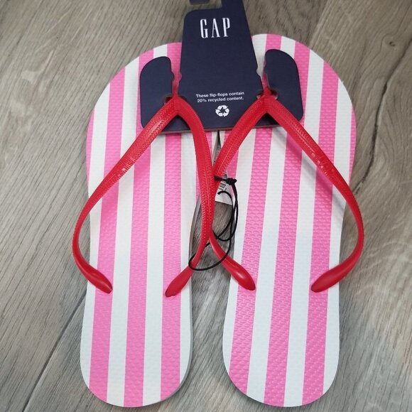 new GAP classic PINK WHITE RED striped flip flops - Picture 2 of 7